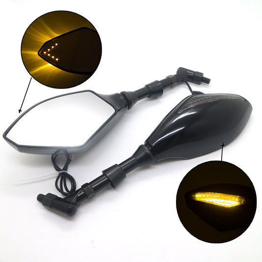 Motorcycle LED Turn Signal Rearview Side Mirrors for Honda for Suzuki Cruiser 8-10mm Q