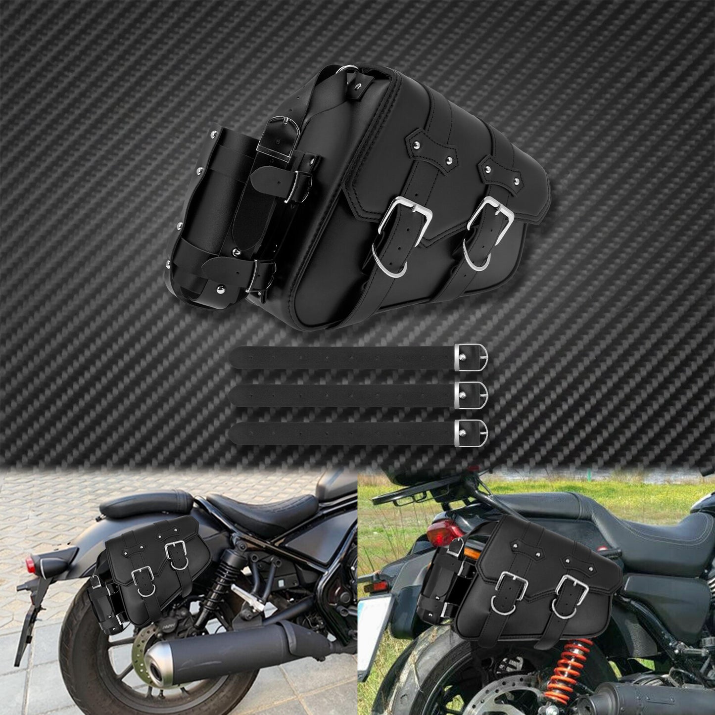 Motorcycle Saddlebag Storage Right Side Luggage Tool Saddle Bag w/ Bottle Bag Q