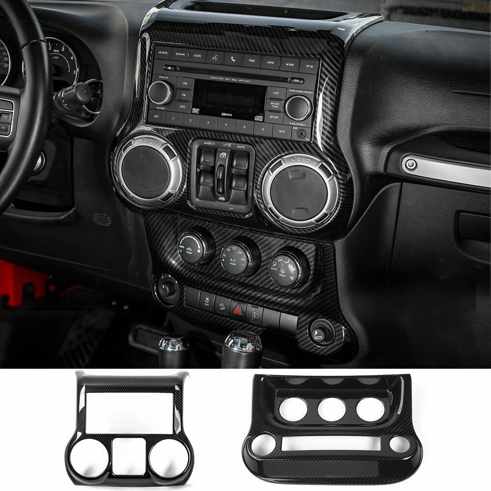 2x Center Bezels GPS Navigation AC Cover Trim for Jeep for Wrangler JK 11-17 Carbon
