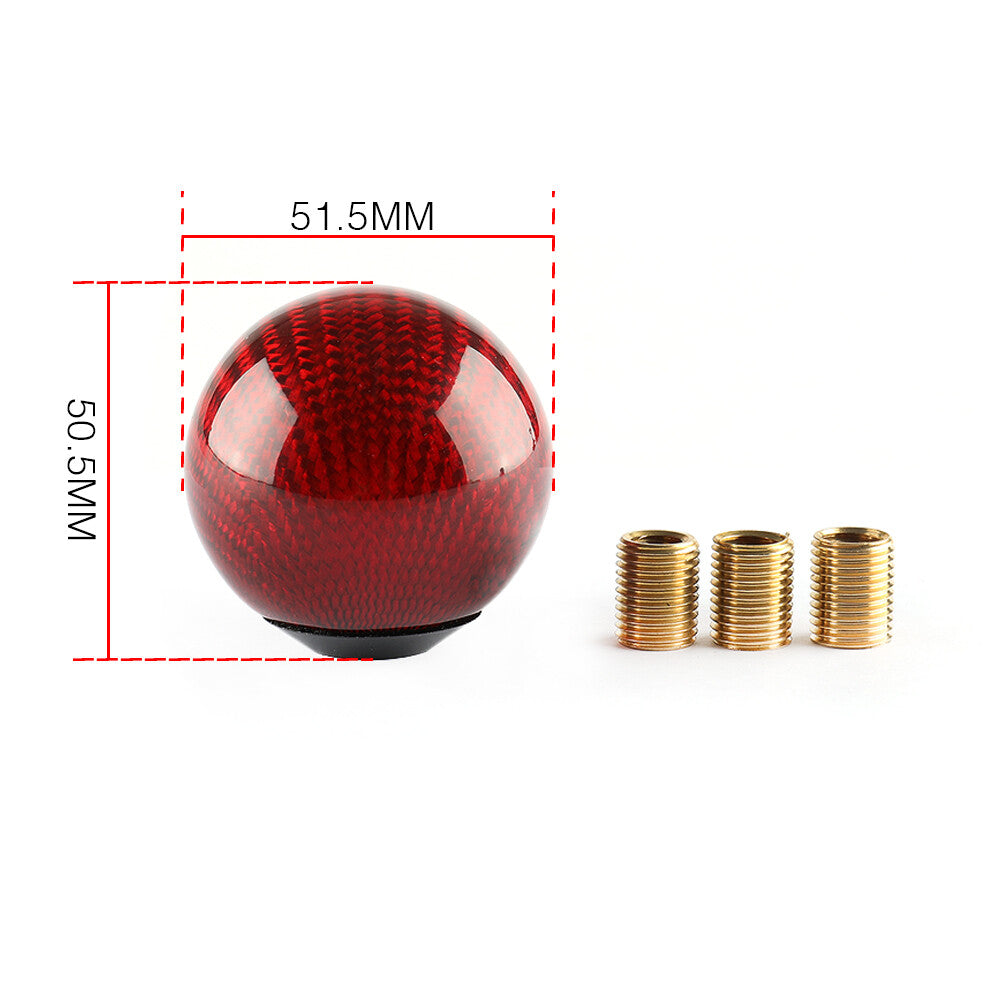 1*Carbon Fiber Shift Knob Gear Shifter Knob W/ 3 Adapters Round Ball Shifter Red Q