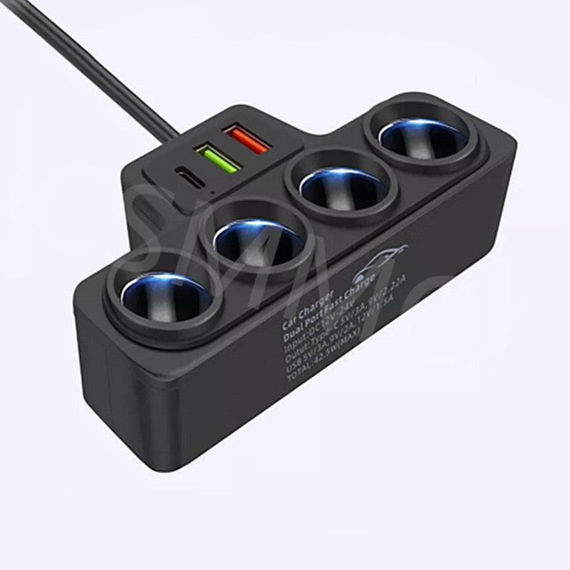 4 Way Charger Adapter Multi Port USB PD Car Cigarette Lighter Socket Splitter