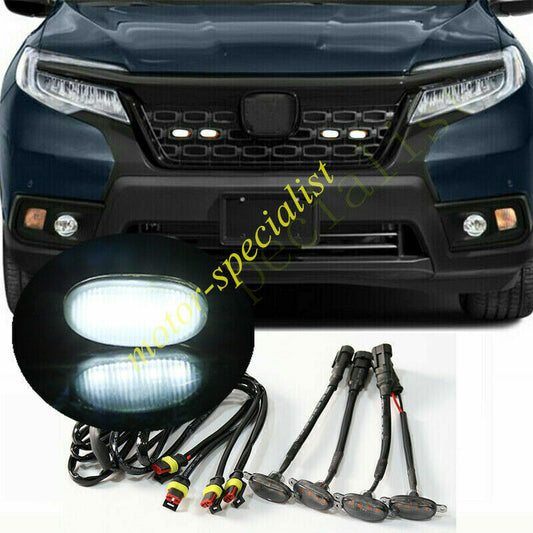 for Honda Passport 2019-2024 white Style Front Grill LED Marker Light Kit