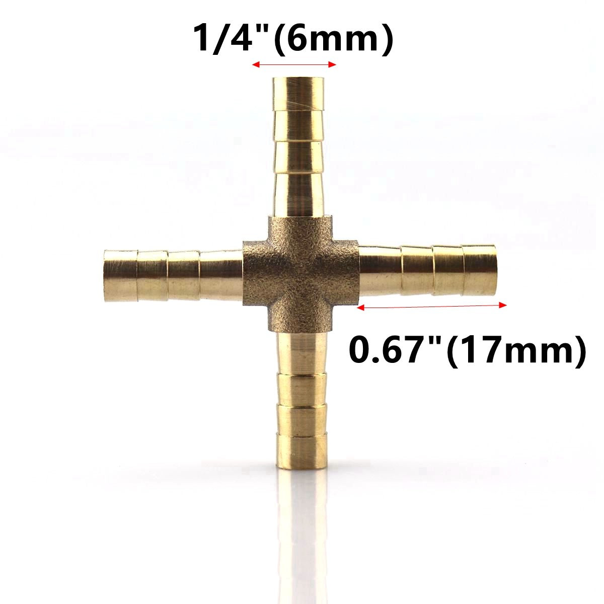 4PCS HOSE BARB 4 WAY Cross Brass Pipe Fitting Thread Gas Fuel Water Air1/4(6mm)