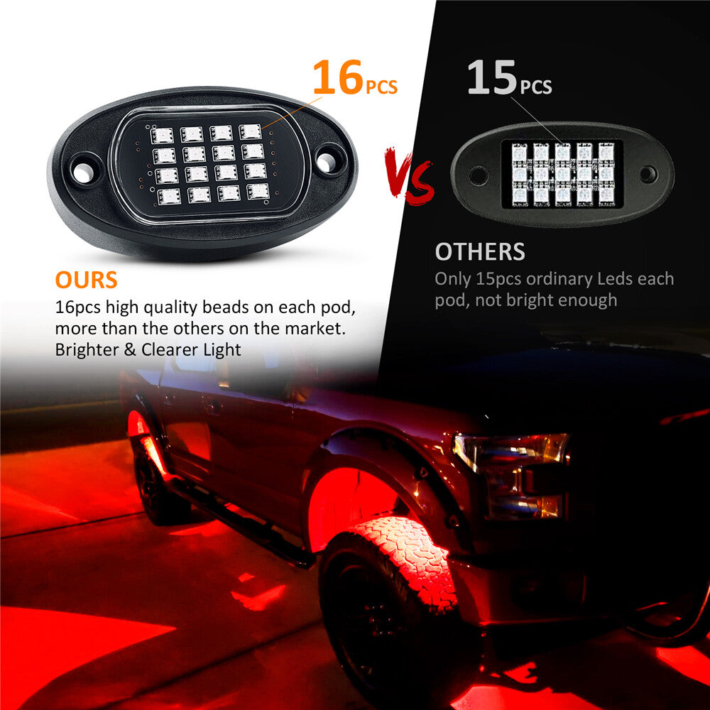 Pod RGB LED Rock Lights Kit Offroad Truck ATV Underbody Neon Music Bluetooth v
