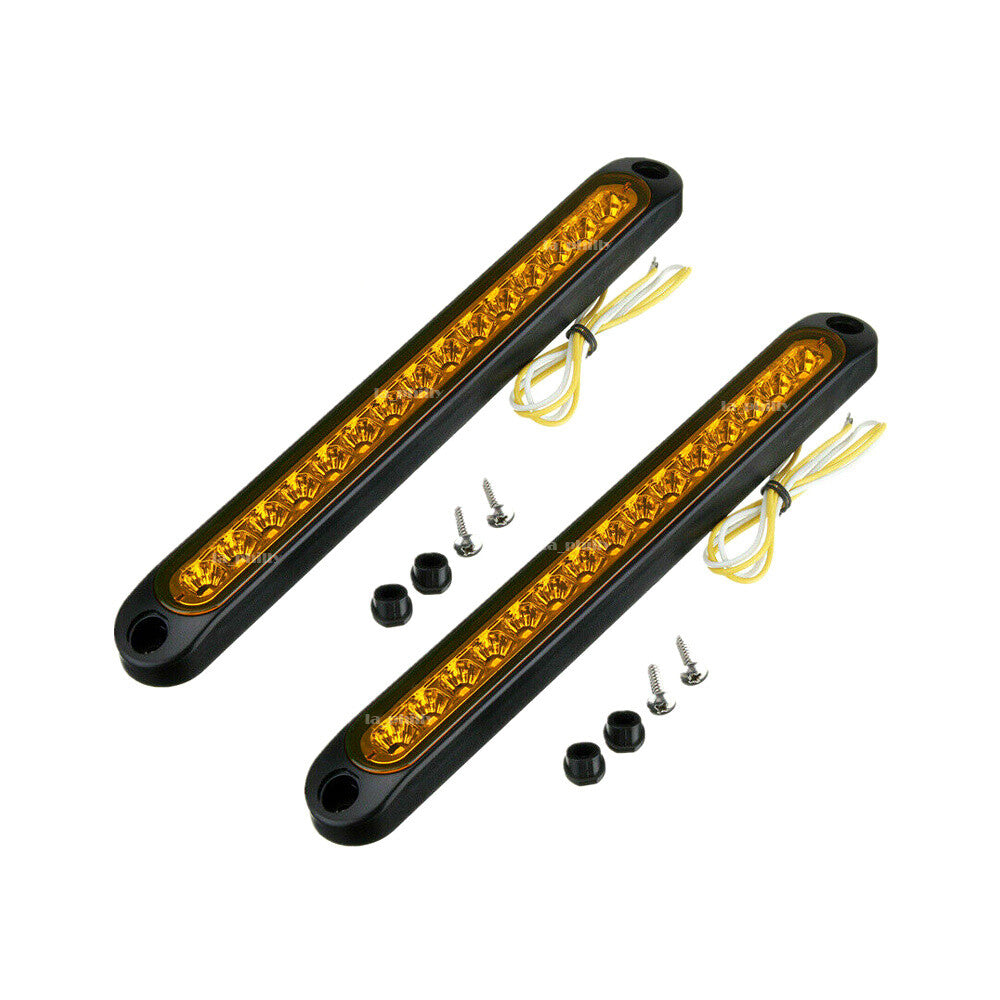 2X 10 15 LED Sealed Trailer Truck RV Stop Tail Rear Brake Turn Light Bar Yellow