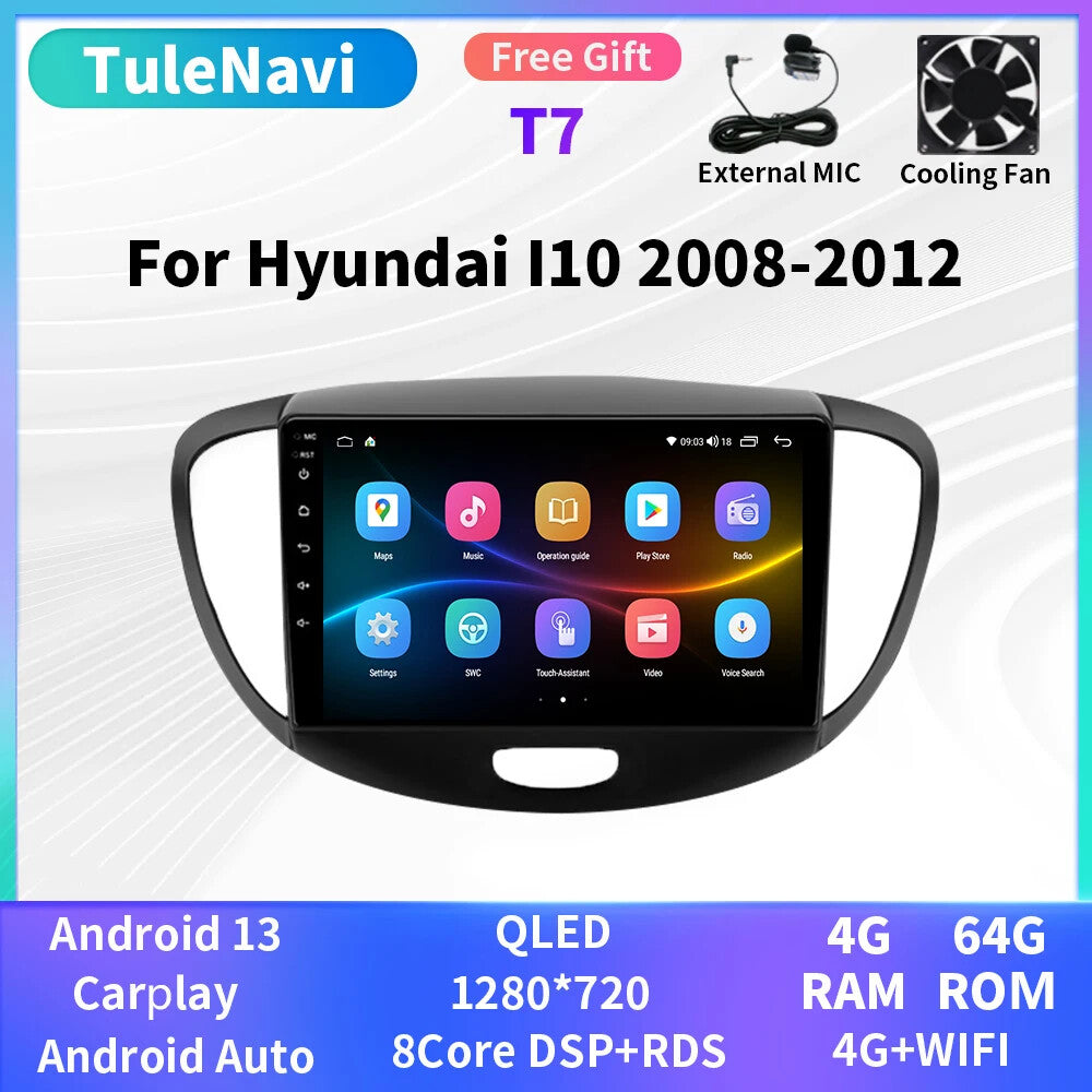 Android Auto CarPlay Car Radio for Hyundai Grand i10 2008-2012 GPS Player Screen