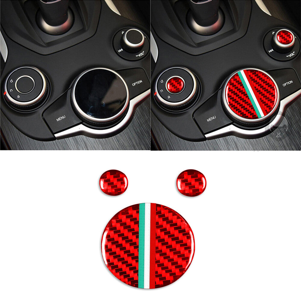 for Alfa Romeo Giulia 2017-19 Inner Central Control Knobs Cover Red Carbon Fiber