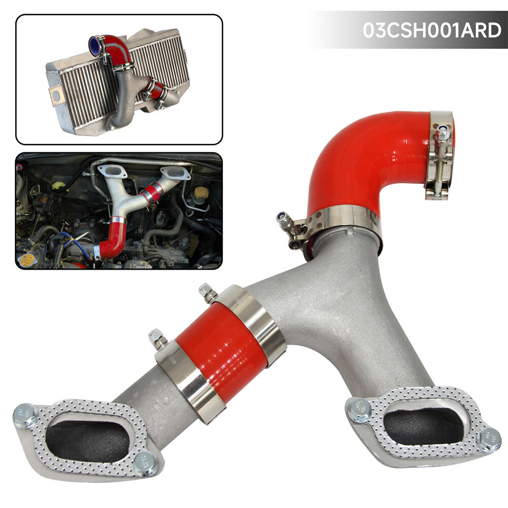 Fits 02-07 for Subaru Impreza WRX/STI Upgrade Intercooler Y-Pipe + Red Couplers