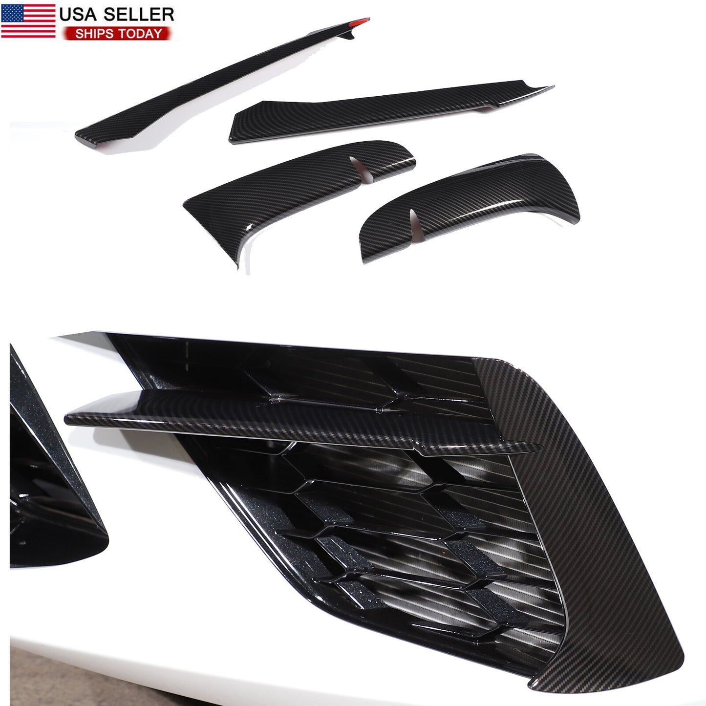 Carbon fiber ABS front bumper grille accent cover for Corvette C8 2020-23 n