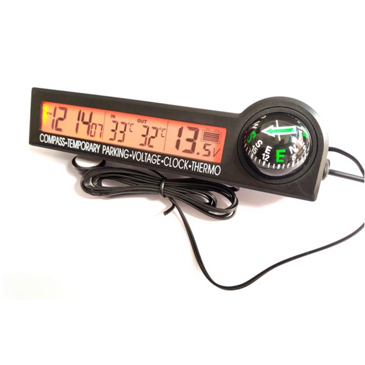 Car Indoor Outdoor Temp Thermometer LED Digital Compass Clock Voltmeter 12 Volt
