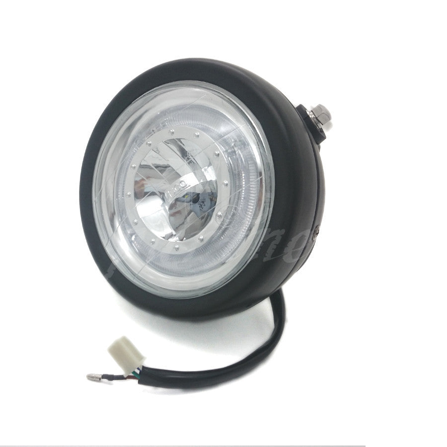 Black Metal LED Headlight Blue Angel Eye For CG/GN125 CB200 Chopper Bobber Café Q