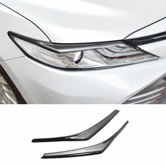 for Toyota for Camry 18-23 Carbon Fiber Headlight Lamp Eyebrow decor Cover trim 2PC
