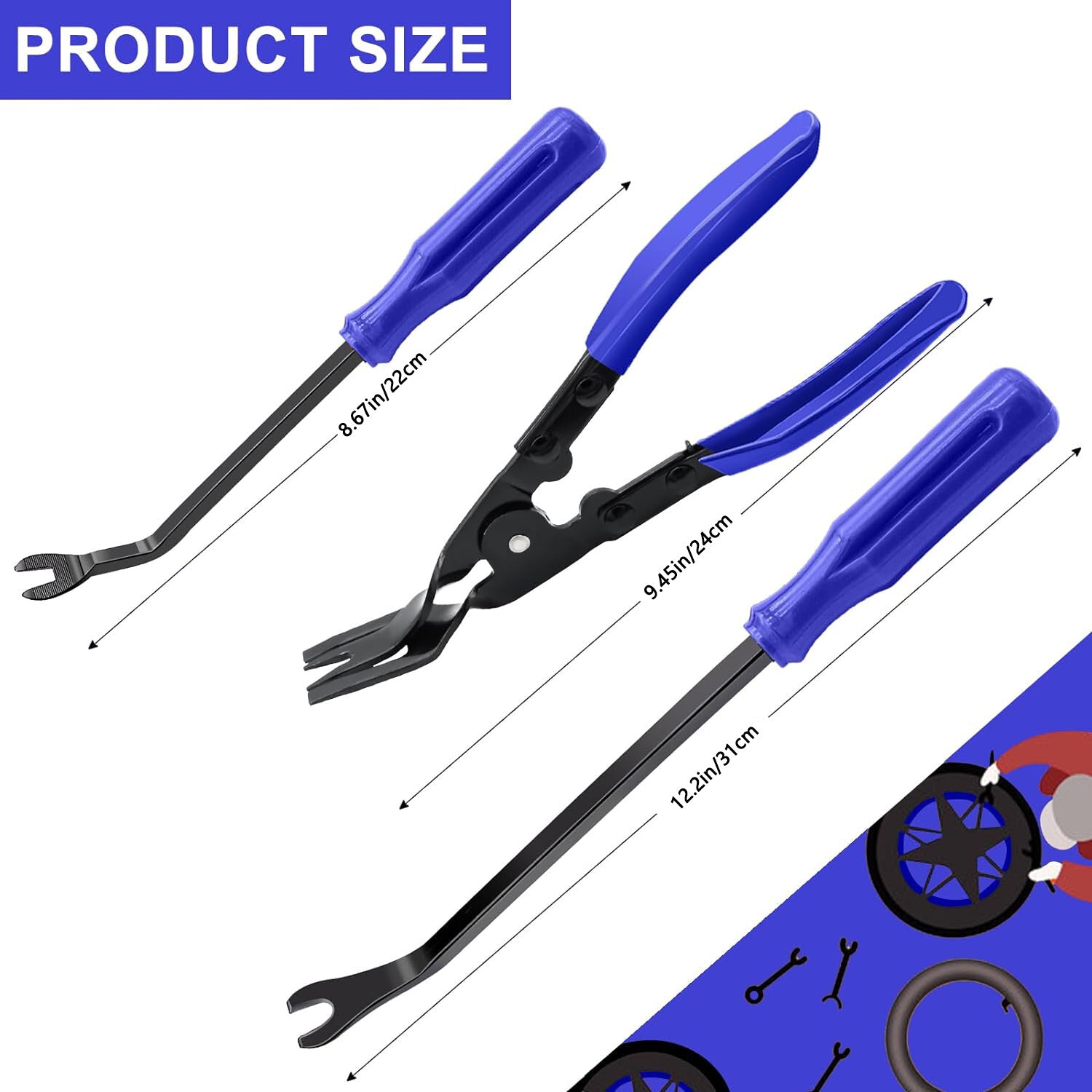 3Pcs Blue Car Door Panel Remover Body Retainer Clip Car Trim Upholstery Pry Tool Q