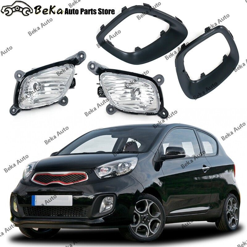 1 set of for Kia Picanto 2015-2017 front bumper fog lights + fog light frames