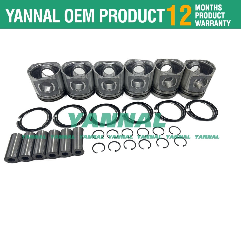 6-Carat Piston Kit with Rings for 8.3L Diesel Tractors, Trucks, and Excavators -