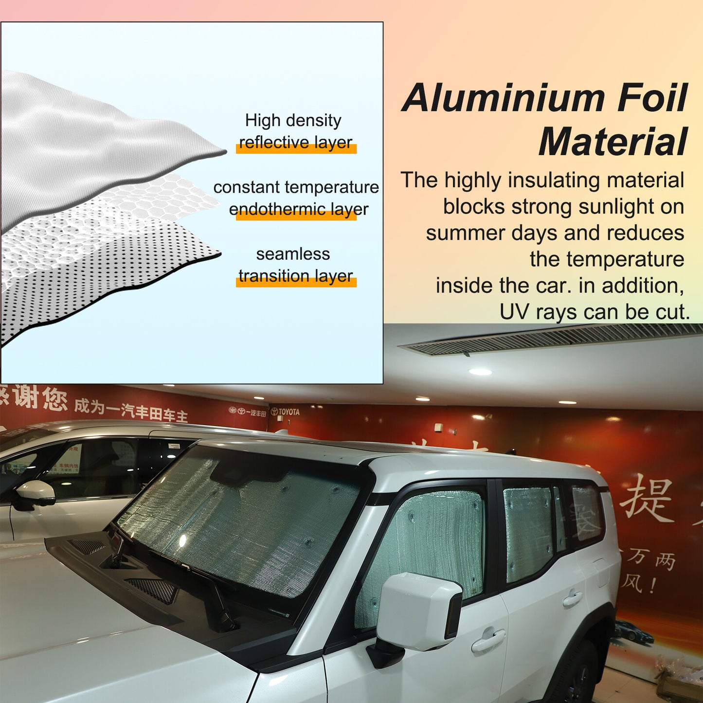 Full window sunshade with complete UV protection for 2024 Prado LC250 - n