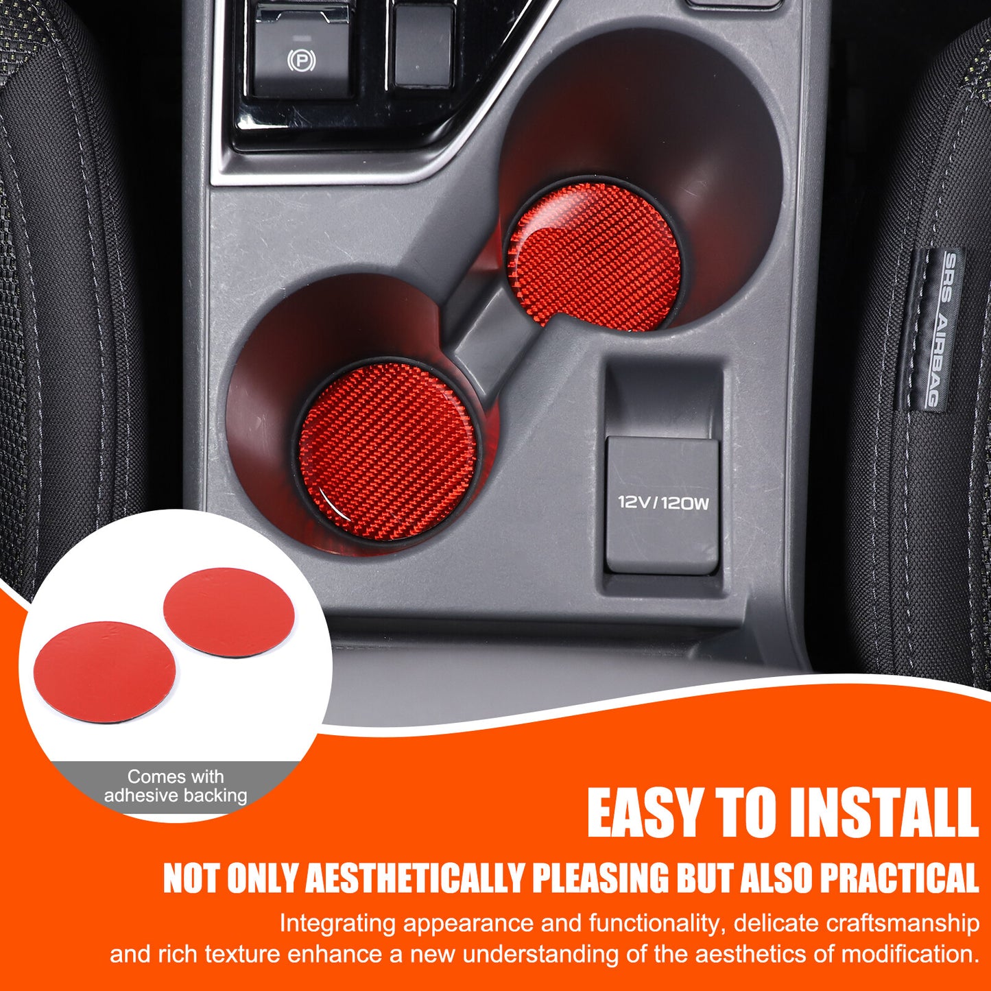 Red carbon fiber center cup holder sticker for Subaru Crosstrek 23-24- n