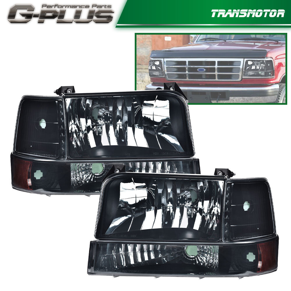 Fits 1992 - 1996 for Mustang 92 - 97 F Super Duty Smoked Lens Headlights - v