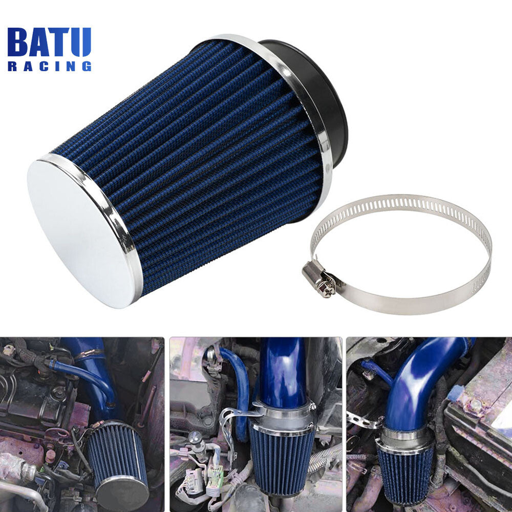 Blue 3in 76mm High Flow Inlet Dry Air Filter Cold Air Intake Cone Replacement