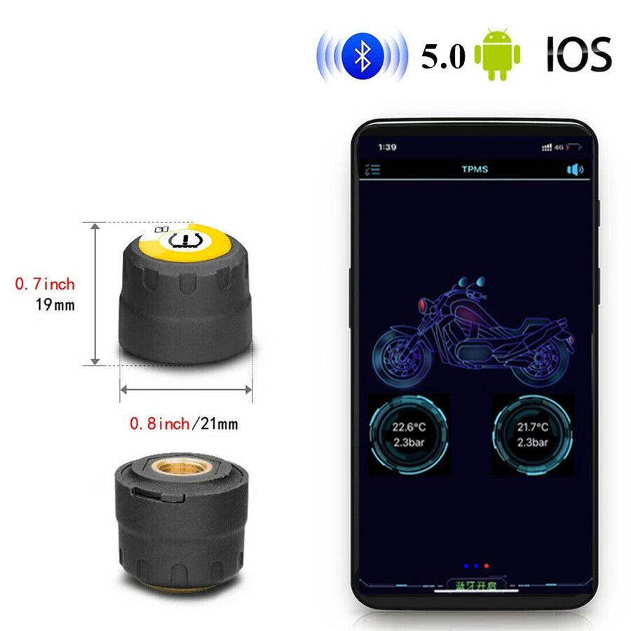 TPMS Bluetooth 5.0 Tire Pressure Monitor System 2 External Sensor for Motorcycle Q