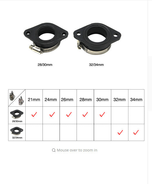 2Pcs Motorcycle Carburetor Adapter Inlet Intake Manifold Boot 28/30mm+32/34mm Q