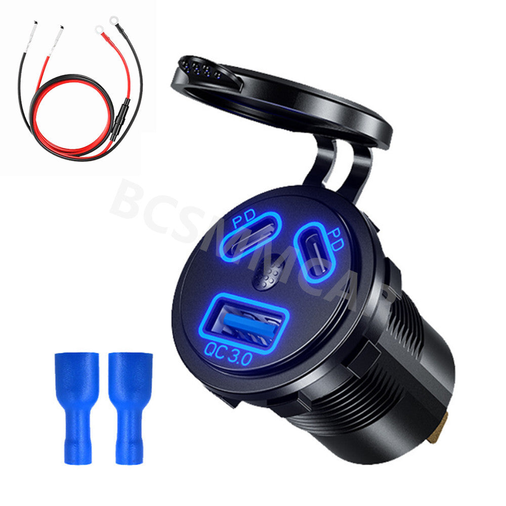 3 Ports Motorcycle for Charger Socket Power Outlet Adapter For Apple iPhone Android Q