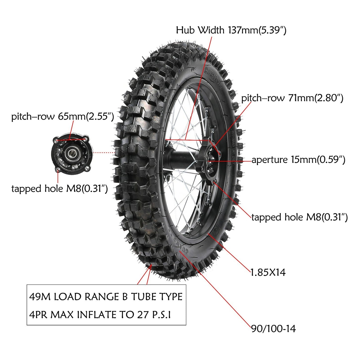90/100-14 inch rear swingarm tire rim brake kit for Dirt Bike Coolster 125cc