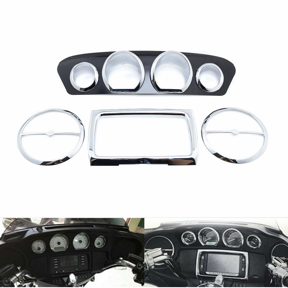 Chrome Inner Fairing Trim Gauge Radio Trim Bezel for Harley Electra Glide 14-16 Q