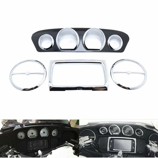 Chrome Inner Fairing Trim Gauge Radio Trim Bezel for Harley Electra Glide 14-16 Q