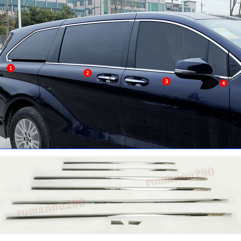 for Toyota for Sienna 2021-23 Chrome Steel Side Window down Cover Strip Molding Trim