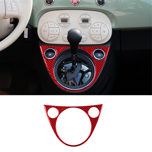 Red carbon fiber gearshift of interior console trim for 2012-2015 for Fiat 500