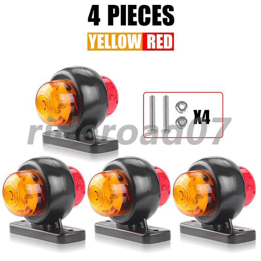 4Pcs Marker Lights Side LED Truck Trailer Clearance Light Amber Red Waterproof