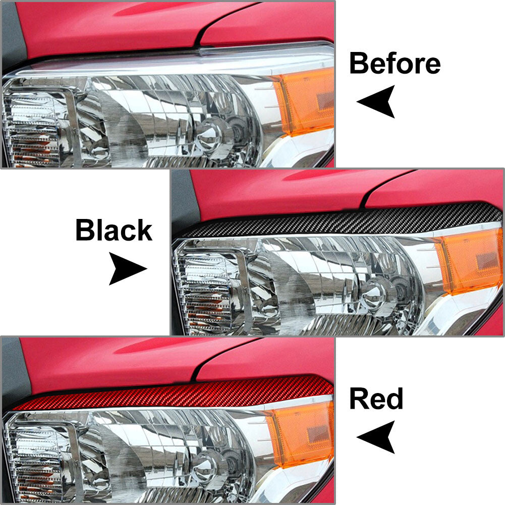 Headlight Eyelids Eyebrow Cover Trim Fit for Toyota Tundra 2014-21 Carbon Fiber Red