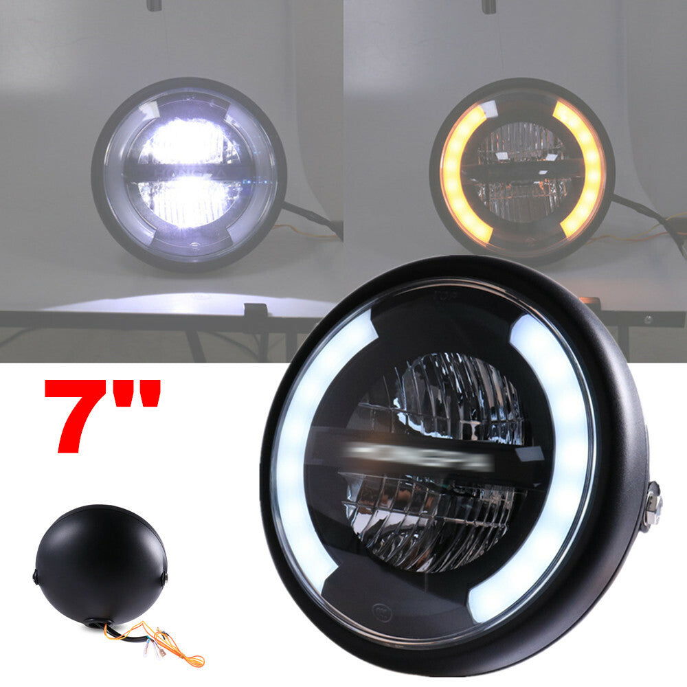 7 Motorcycle LED Headlight + Hi/Low Beam DRL Daytime Running Light Circular Projector n