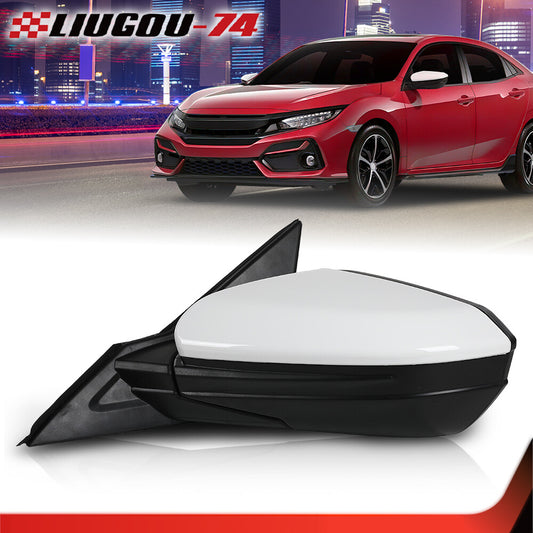 Mirror Assembly White Fits 16-21 for Honda for Civic Coupe Sedan Left Driver LH Side - v