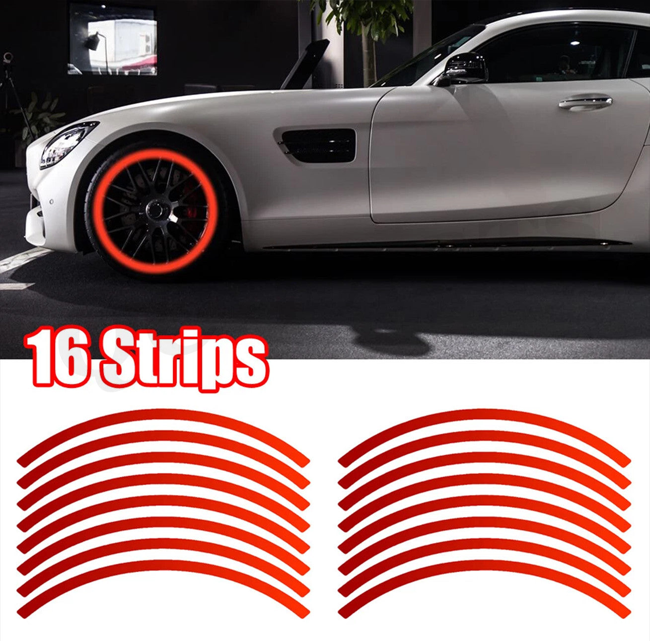 16x18 inch Red Reflective Sticker Car Motorcycle Wheel Stripe Decal Accessories