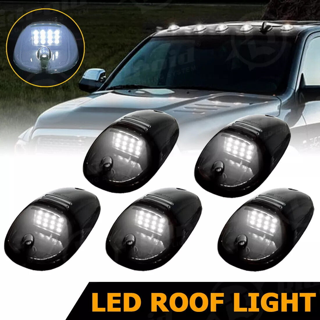 5x Smoke Len for GMC for Sierra 1500 2500 Cab White LED Rooftop Running Marker Light
