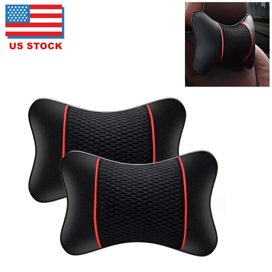 2-Pack Car for Seat Headrest Cushions and Neck Pillows (PU Leather) - n