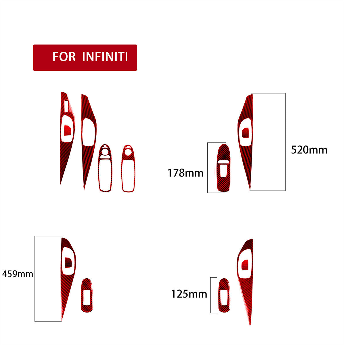 Red Carbon Fiber Interior Door Panel Window Lift Trim for Infiniti Q50 Q60 2014+
