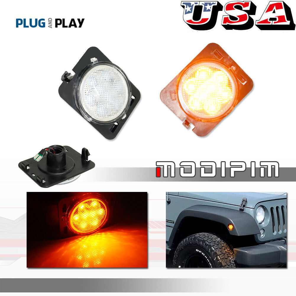 For 2007-15 for Jeep for Wrangler JK Clear Lens Amber LED Side Marker Turn Signal Lights - v