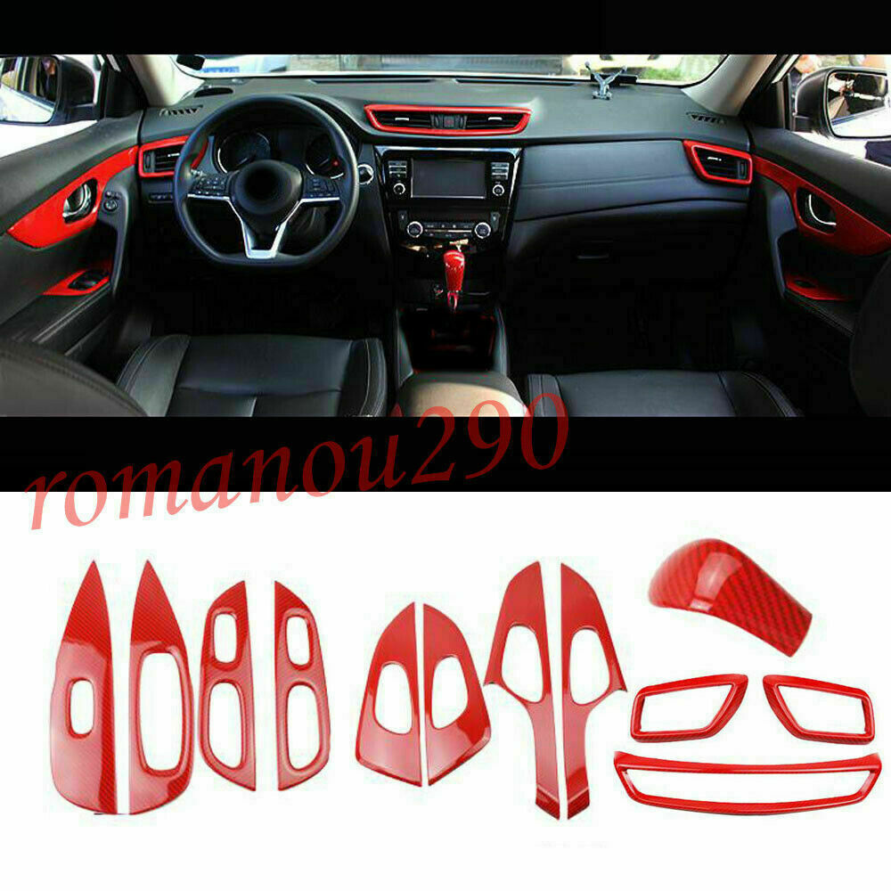 Red Carbon Fiber Car interior Dash Trim Kit Set Cover for Nissan Rogue 2014-2020