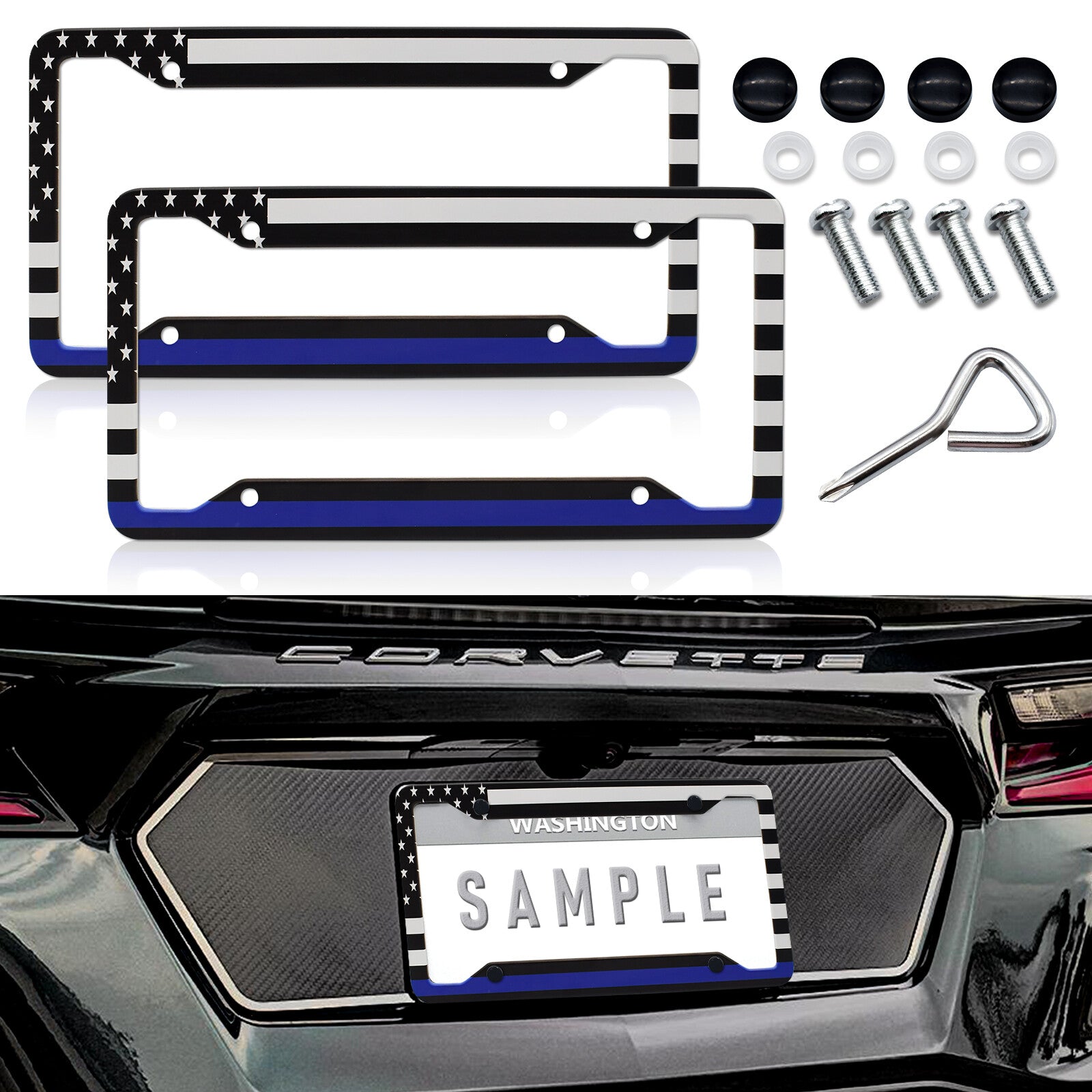 2-Piece for Mini Cooper Accessories American Flag Car License Plate Bracket Cover - n