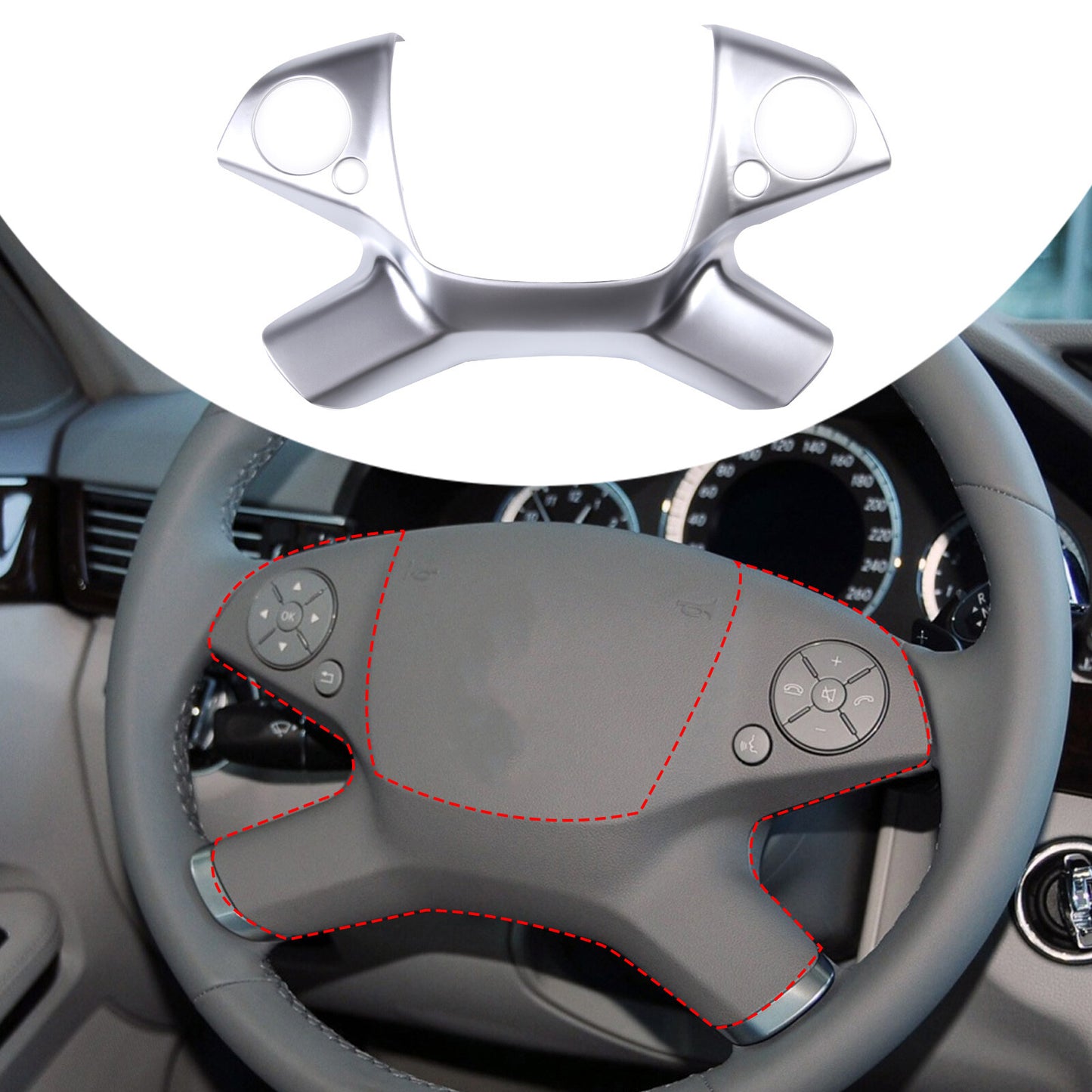 Silver ABS steering wheel button panel cover suitable for E-Class W212 2009-2013 n