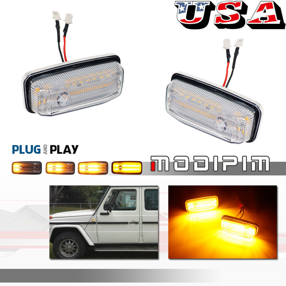 Transparent Dynamic Sequential LED Front Side Marker Lights for 1986 - 2002 for BENZ G-CLASS- v