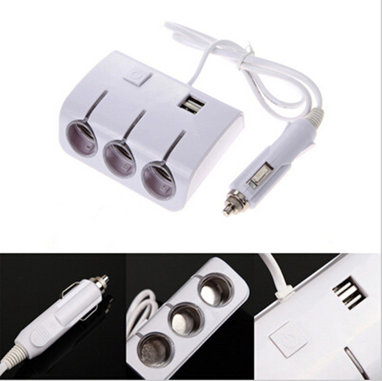Car Dual USB Port White 3 Way Cigarette Lighter Socket Splitter Charger Adapter