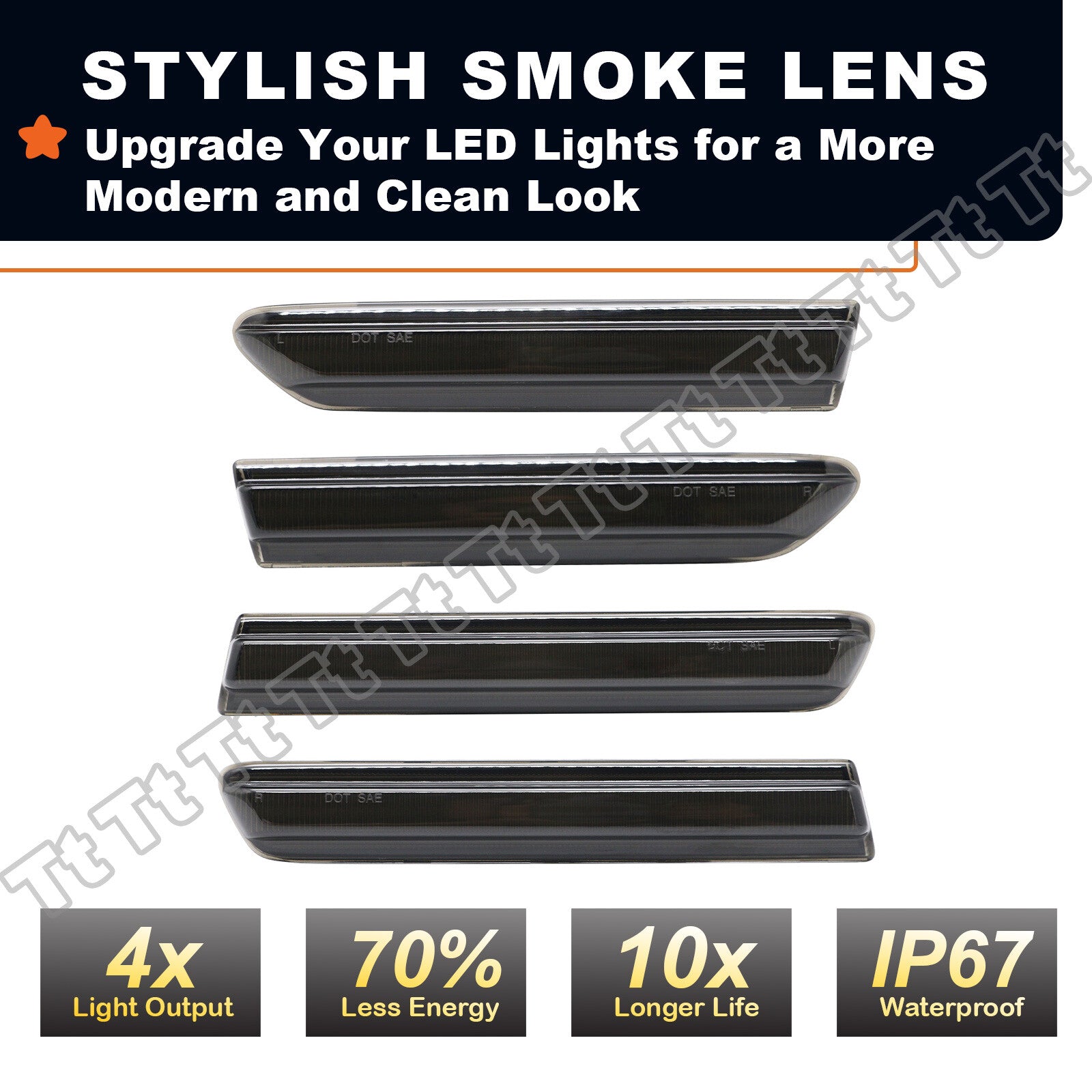 4x For 2007 - 2008 for Acura TL * S Model Only* Smoked Front and Rear LED Side Marker Lights - v