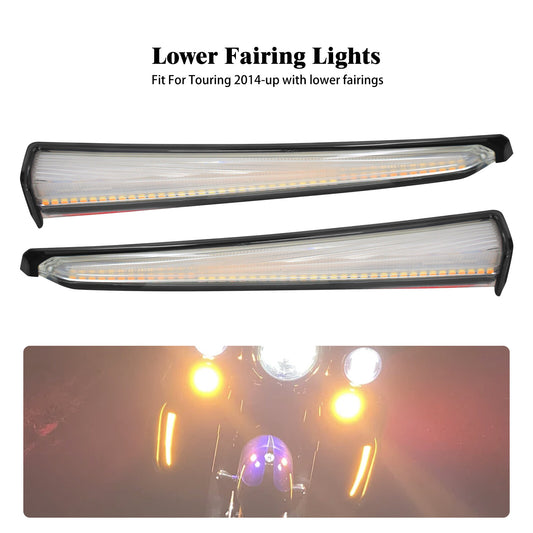 Black Lower Fairing Running Turn Signal LED Light Fit For Touring Glide 2014-23 Q