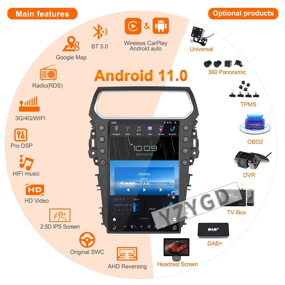 for Ford Explorer 2011-2019 Stereo Android CarPlay Car Radio Screen Receiver