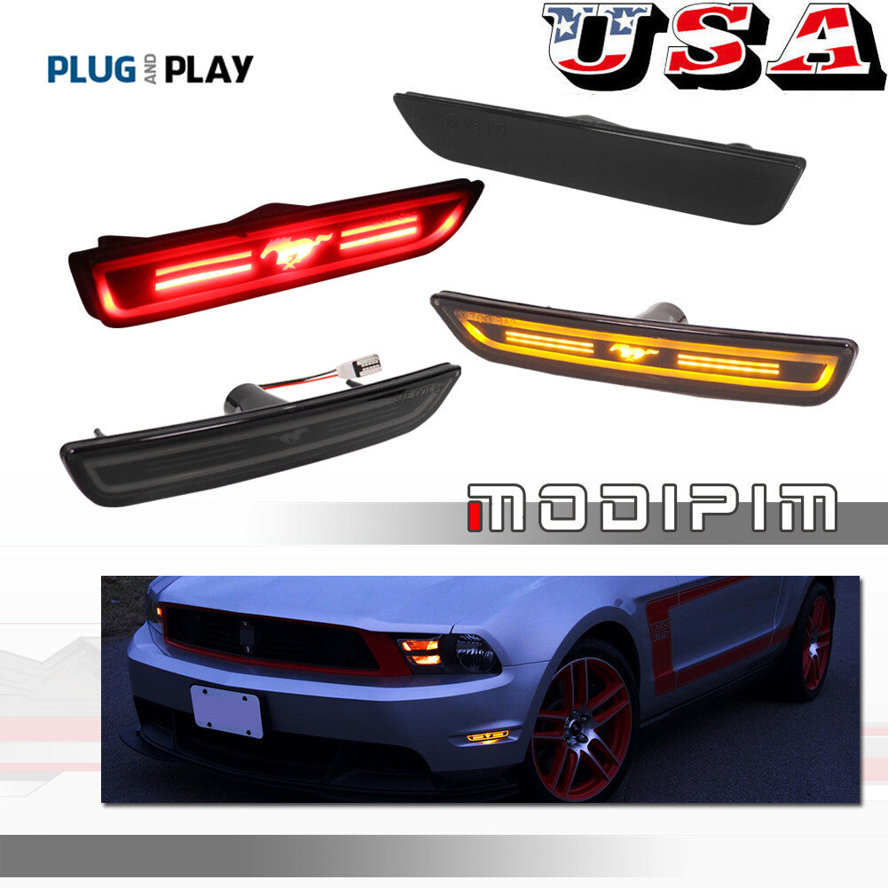 Suitable for 10-14 for Ford for Mustang Smoked Pony LED Front Amber and Rear Red Side Marker Lights