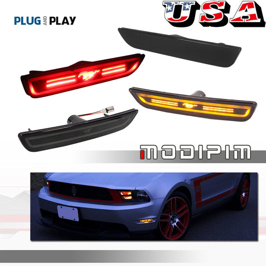 Suitable for 10-14 for Ford for Mustang Smoked Pony LED Front Amber and Rear Red Side Marker Lights